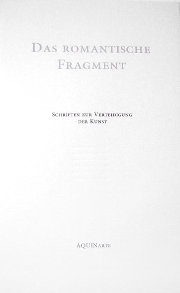 Buchcover No. XV: Das romantische Fragment